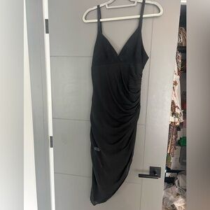 HERVE LEGER ASYMMETRICAL MESH INSERT DRESS